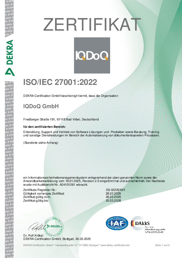 ISO 27001:2022 Zertifikat